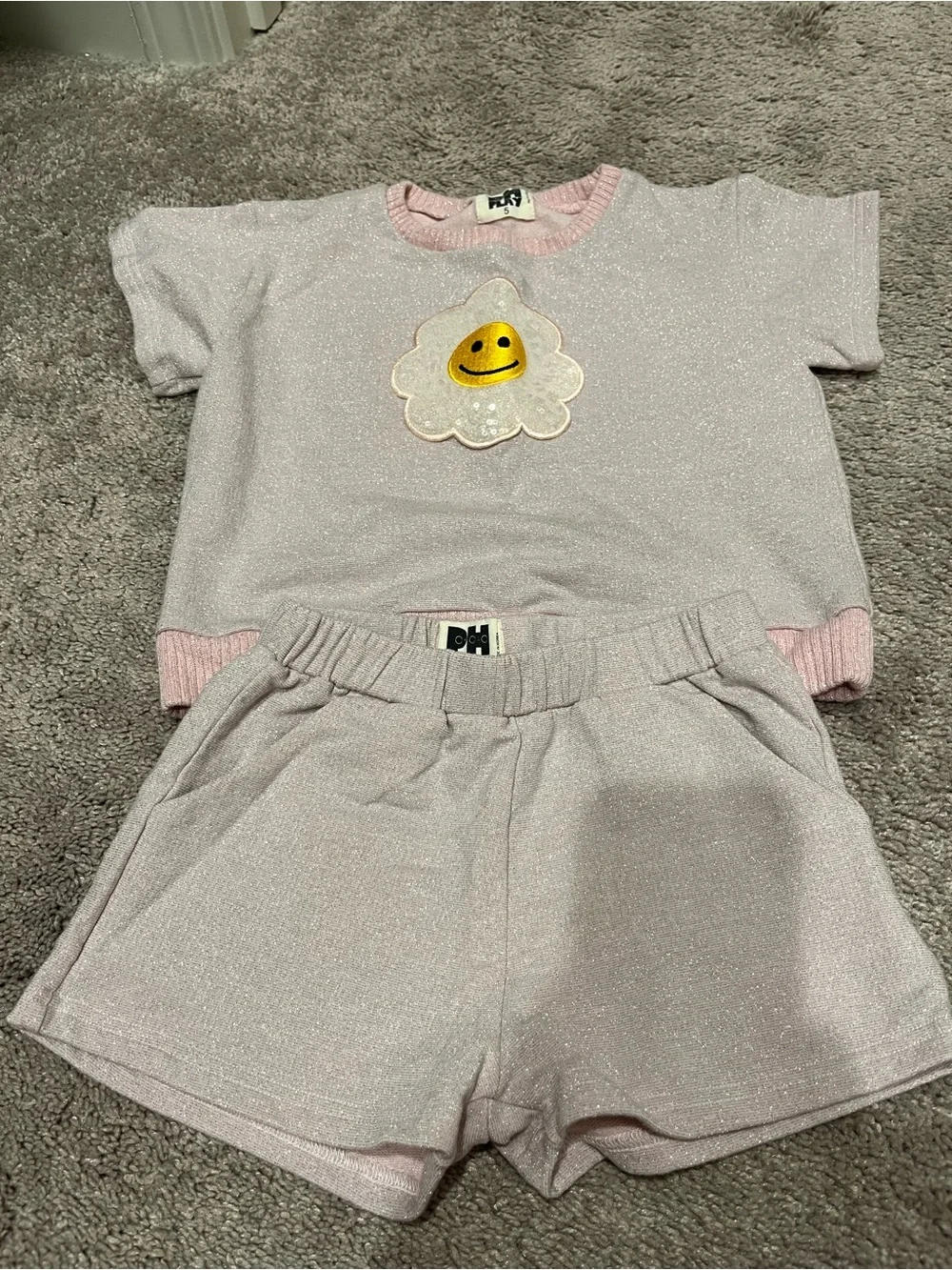 Petite Hailey Play Girls Pink Sparkle Smiley 2-Piece Short Set – Size 5